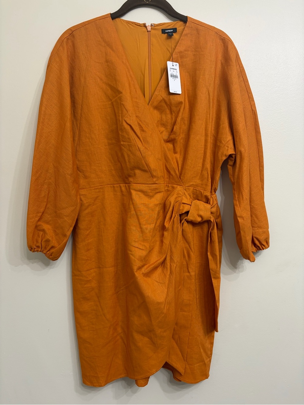 Express Rust Orange Long Sleeve Wrap Dress